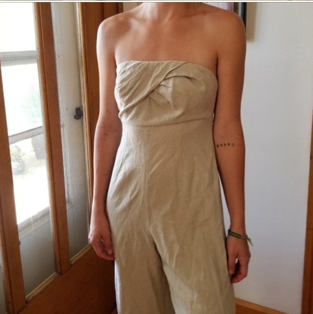 Urban Outfitters linen strapless wide-leg jumpsuit Xsmall - Picture 2 of 2